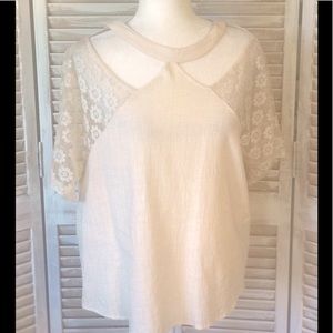 BOUTIQUE ITEM- COTTON BLOUSE W/ GORGEOUS LACE SLEEVES